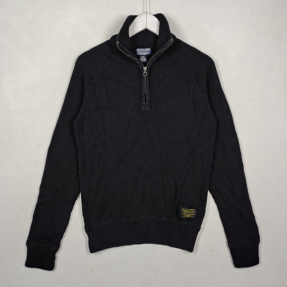 Polo Jeans Co Ralph Lauren Mens Medium Black Ribbed Quarter Zip Cotton Sweater